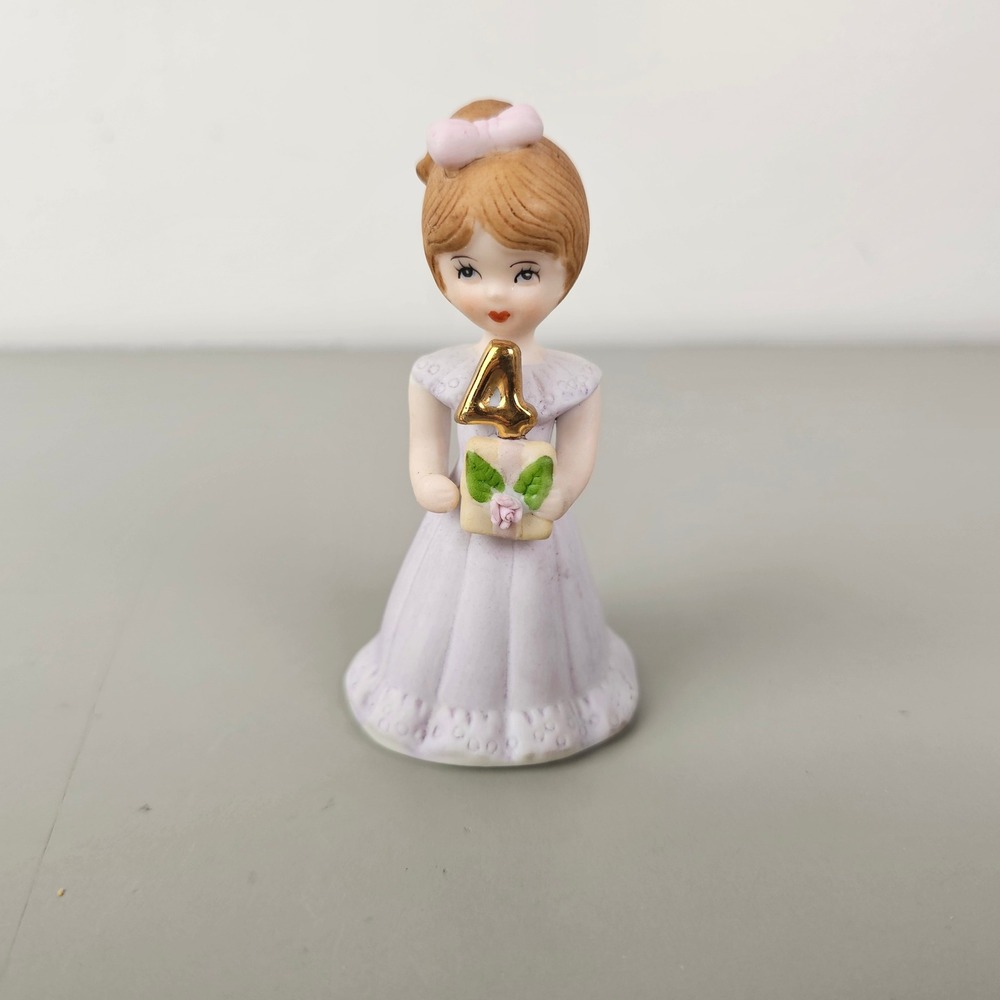 Enesco Growing Up Birthday Girls 4 Year Old Brunette Figurine 1982 Vintage
